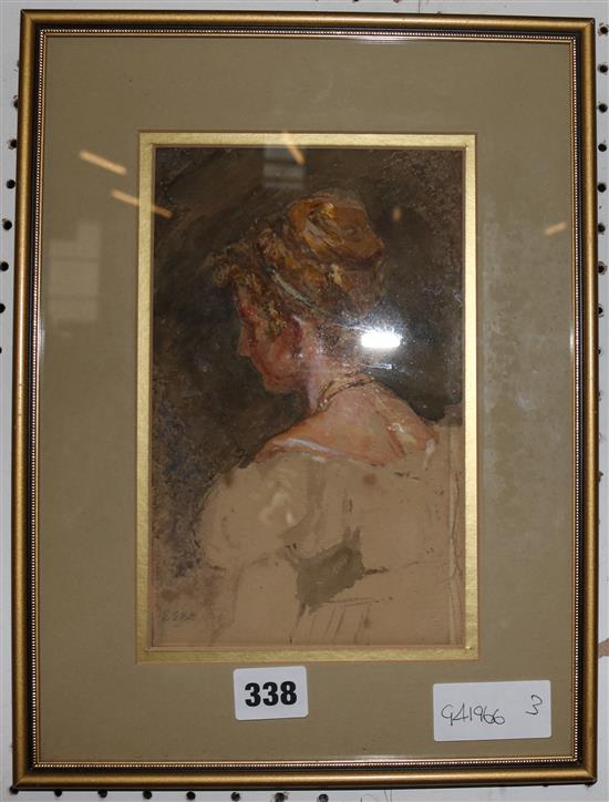 Watercolour of a woman - signed